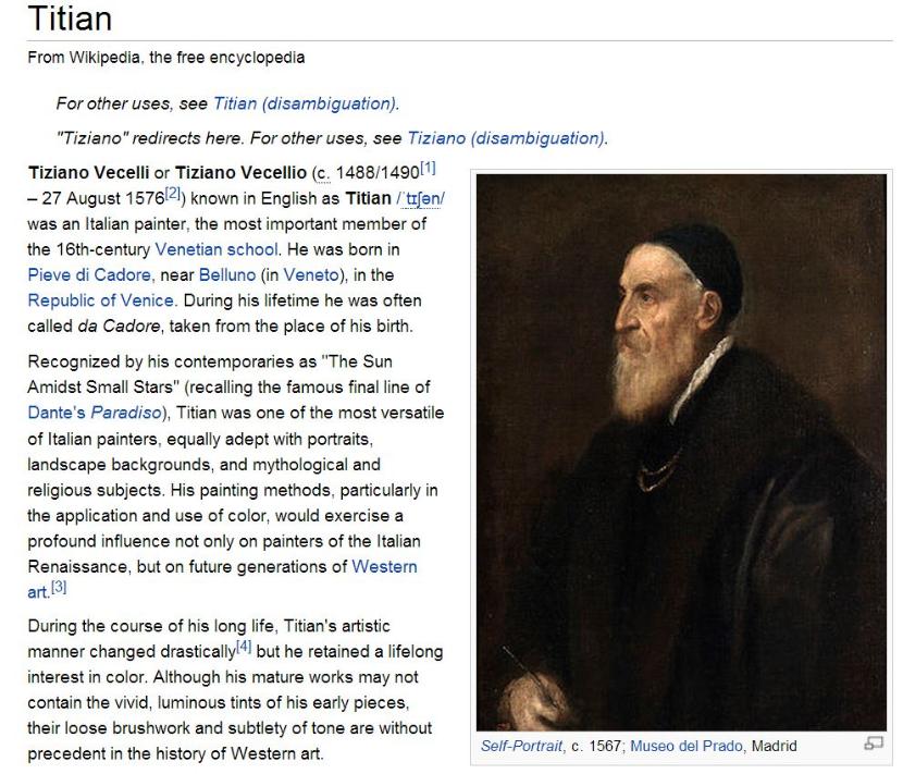 Titian listing in Wikipedia. Click to access.